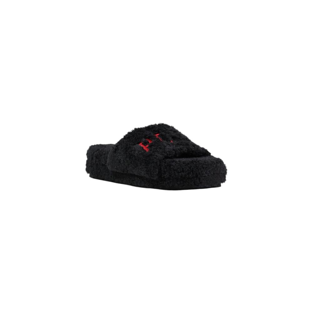 Platform Slippers by Ralph Lauren for women in plush black features an effortlessly elegant silhouette, showcasing the Women's Plush Platform Slippers design with an effortlessly elegant platform and a for a effortlessly elegant look.