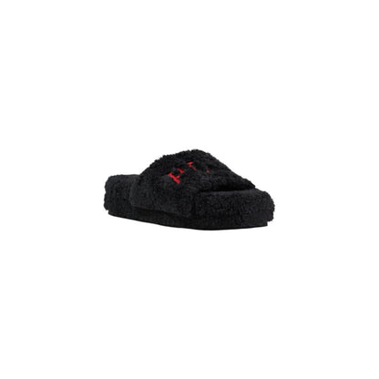 Platform Slippers by Ralph Lauren for women in plush black features an effortlessly elegant silhouette, showcasing the Women's Plush Platform Slippers design with an effortlessly elegant platform and a for a effortlessly elegant look.