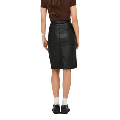 Skirt by Only for women in polyester faux leather black features a captivating silhouette, showcasing the captivating Women's Midi Long Polyester Faux Leather Skirt design with a sophisticated midi long for a captivating look.