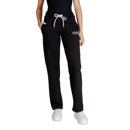Activewear Jogger Pants by Icon for women in cotton polyester black features a versatile silhouette, integrating performance with a versatile regular-fit, long, and comfortable .