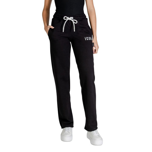 Activewear Jogger Pants by Icon for women in cotton polyester black features a versatile silhouette, integrating performance with a versatile regular-fit, long, and comfortable .