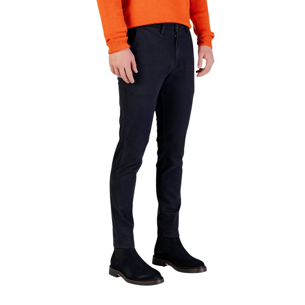 Trousers by Borghese for men in stretch cotton blue features a artisanal silhouette, showcasing a sophisticated skinny & regular-fit with a long and for a artisanal finish.