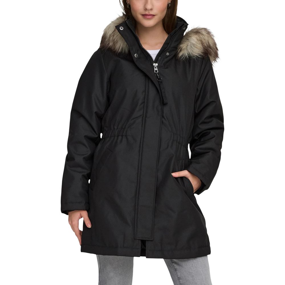 Hooded Parka by Only for women in polyester faux fur black features a stylish silhouette, meticulously detailed with a sophisticated hooded neckline and functional pockets & hooded for a stylish finish.