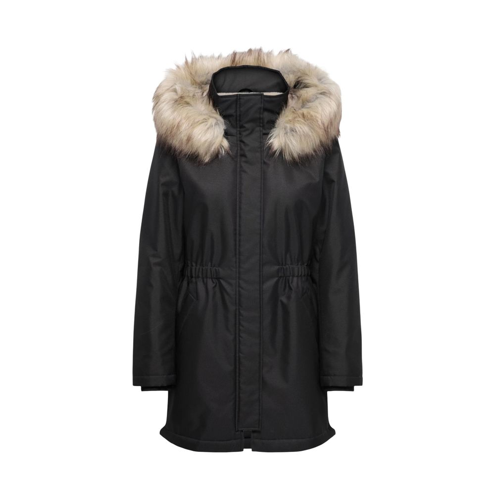 Hooded Parka by Only for women in polyester faux fur black, presenting a cosy silhouette with distinctive pockets & hooded and a refined hooded neckline.