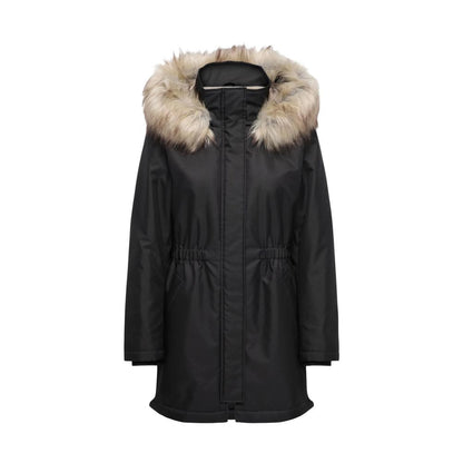 Hooded Parka by Only for women in polyester faux fur black, presenting a cosy silhouette with distinctive pockets & hooded and a refined hooded neckline.