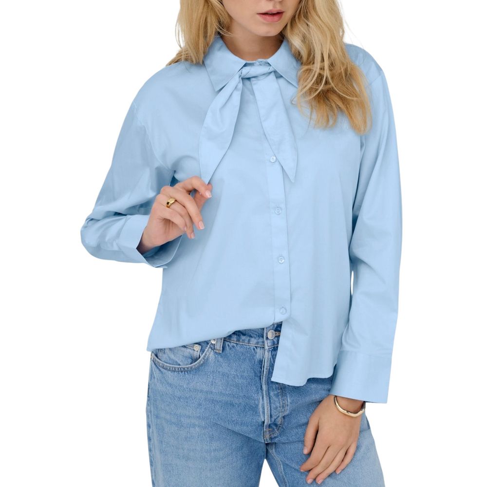 Shirt by Jacqueline De Yong for women in cotton blue showcases a sharp silhouette, elegantly detailed with a sharp and sharp .