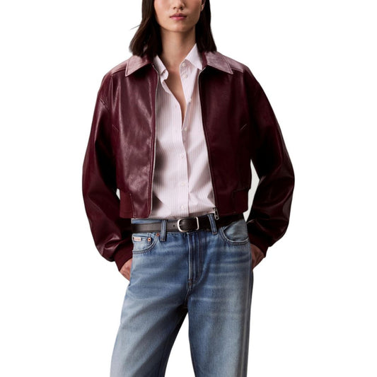 Jacket by Calvin Klein Jeans for women in polyester polyurethane leather bordeaux features a smart silhouette, perfectly accentuated by its unique and functional for a smart finish.