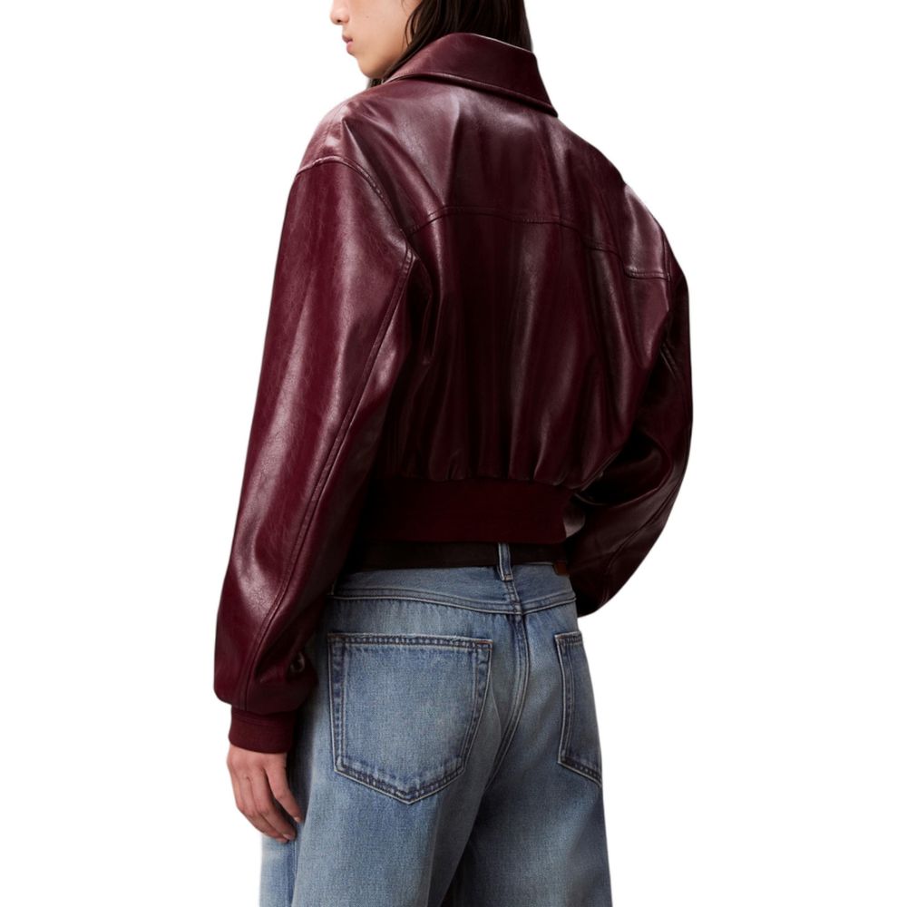 Jacket by Calvin Klein Jeans for women in polyester polyurethane leather bordeaux showcases a contemporary silhouette, detailed with a contemporary and premium for a sophisticated finish.