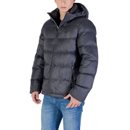 Hooded Overcoat by Calvin Klein Jeans for men in nylon gray features an satoral silhouette, showcasing a sophisticated hooded neckline and satoral lightweight, hooded & insulated for a premium, timeless look.