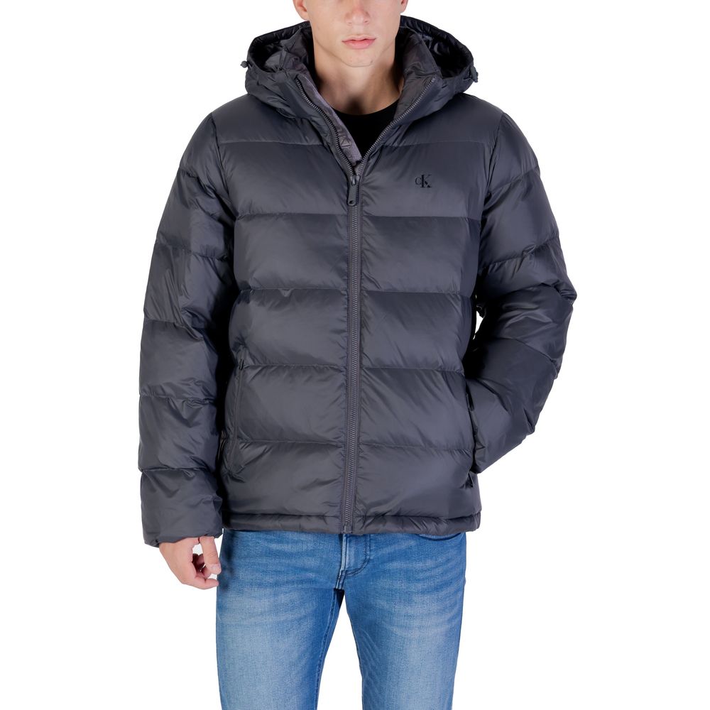Hooded Overcoat by Calvin Klein Jeans for men in nylon gray features an satoral silhouette, showcasing a sophisticated and satoral lightweight, hooded & insulated for a premium, timeless look.