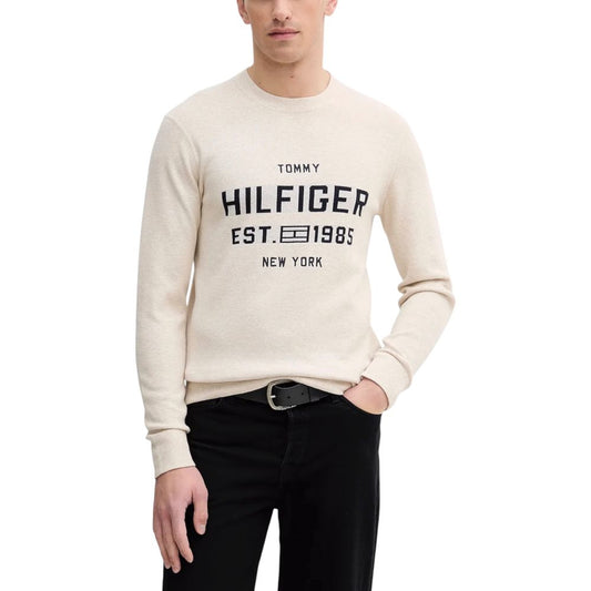 Activewear Sweatshirt by Tommy Hilfiger for men in organic cotton beige showcases a versatile silhouette, artfully detailed with a versatile crew neckline and for a versatile finish with .