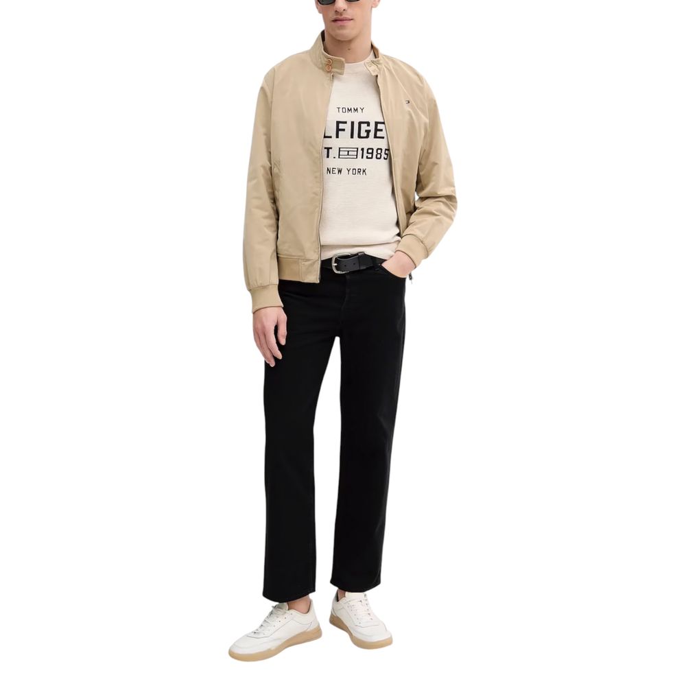 Activewear Sweatshirt by Tommy Hilfiger for men in organic cotton beige presents a dynamic silhouette, featuring a dynamic crew neckline and detailed with functional .