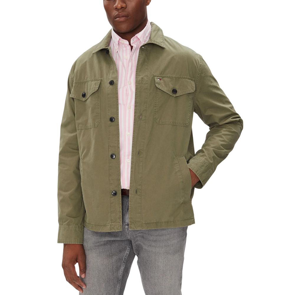 Overcoat by Tommy Hilfiger for men in cotton twill presents a luxurious silhouette, showcasing a luxurious and sophisticated pockets for a premium, luxurious look.