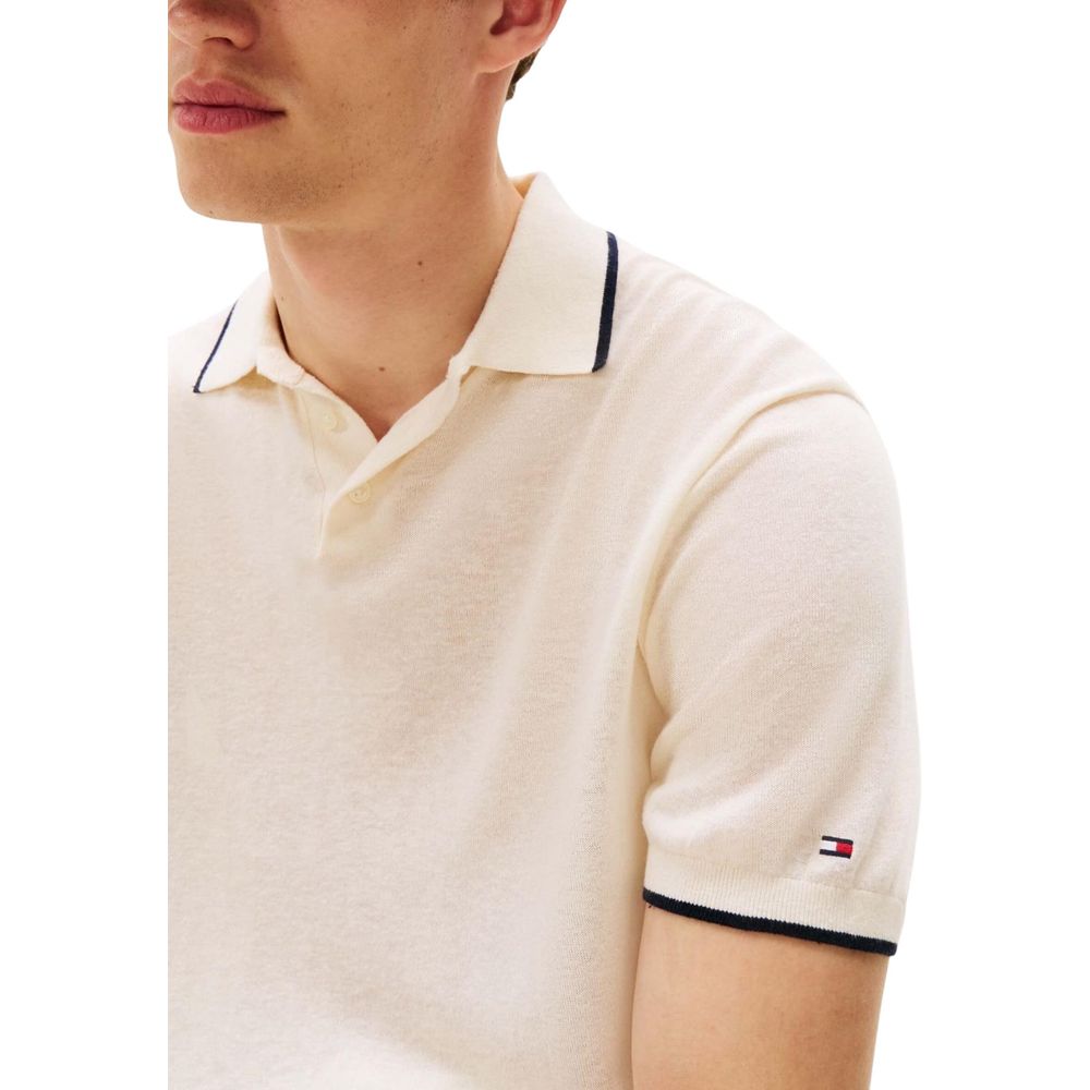 T-Shirt by Tommy Hilfiger for men in linen & lyocell beige showcases a fashionable silhouette, elegantly detailed with a fashionable and for a sophisticated, high-fashion look.