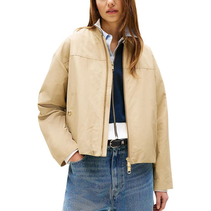 Bomber Jacket by Tommy Hilfiger for women in cotton & nylon beige & gold features an on trend silhouette, showcasing refined pockets and a sophisticated for a truly on trend finish.