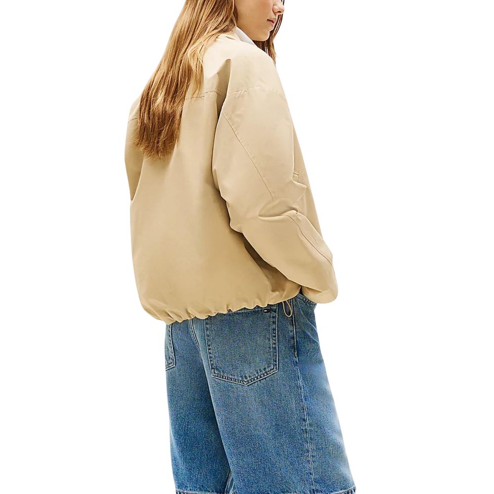 Bomber Jacket by Tommy Hilfiger for women in cotton & nylon beige & gold features an contemporary silhouette, showcasing a sophisticated and contemporary pockets for a truly refined look.