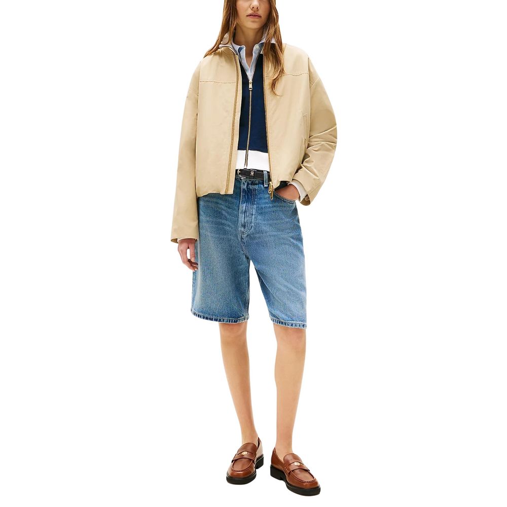 Bomber Jacket by Tommy Hilfiger for women in cotton & nylon beige & gold features an on trend silhouette, showcasing refined pockets and a sophisticated for a truly on trend finish.