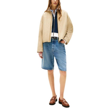 Bomber Jacket by Tommy Hilfiger for women in cotton & nylon beige & gold features an on trend silhouette, showcasing refined pockets and a sophisticated for a truly on trend finish.