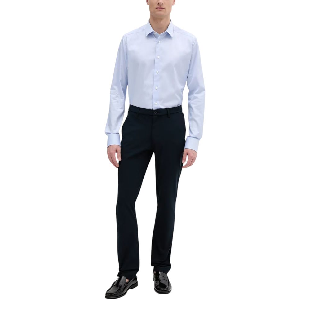 Trousers by Tommy Hilfiger for men in stretch polyester blue & natural features an sartorial silhouette, showcasing a precise regular-fit and long with a sartorial for a refined look.