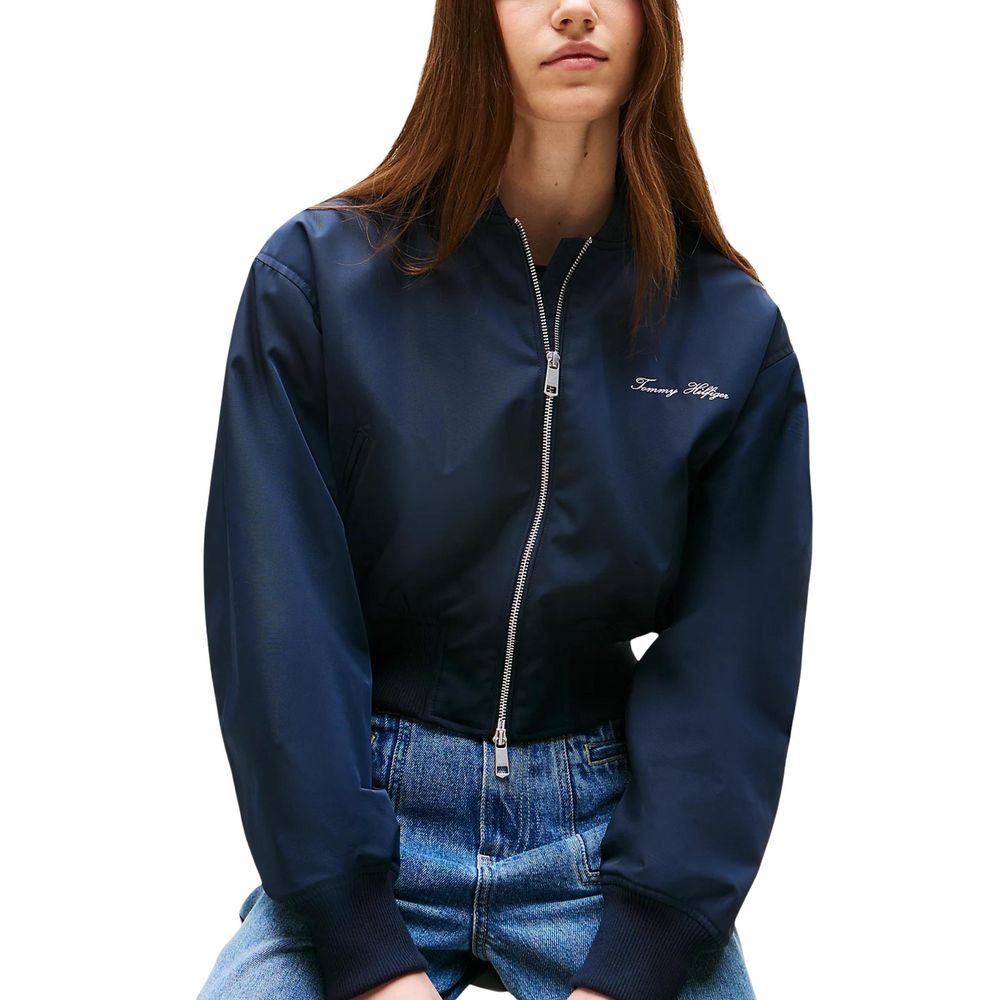 Bomber Jacket by Tommy Hilfiger for women in polyester blue features a dramatic silhouette, showcasing a sophisticated and distinctive for a dramatic aesthetic.