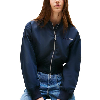Bomber Jacket by Tommy Hilfiger for women in polyester blue features a dramatic silhouette, showcasing a sophisticated and distinctive for a dramatic aesthetic.