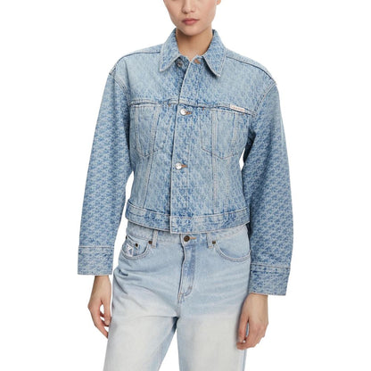 Jacket by Calvin Klein Jeans for women in denim cotton light-blue showcases a contemporary silhouette, detailed with a contemporary shirt-collar neckline and premium pockets for a sophisticated finish.