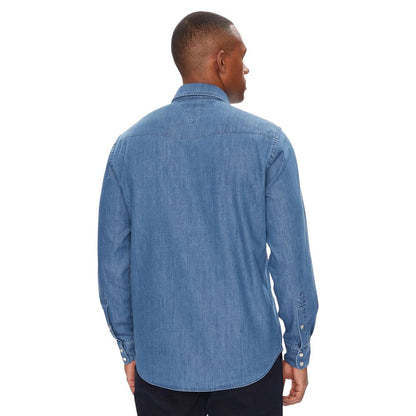 Shirt by Tommy Hilfiger for men in denim cotton light-blue features an polished silhouette, showcasing a sophisticated and detail for a truly polished finish.