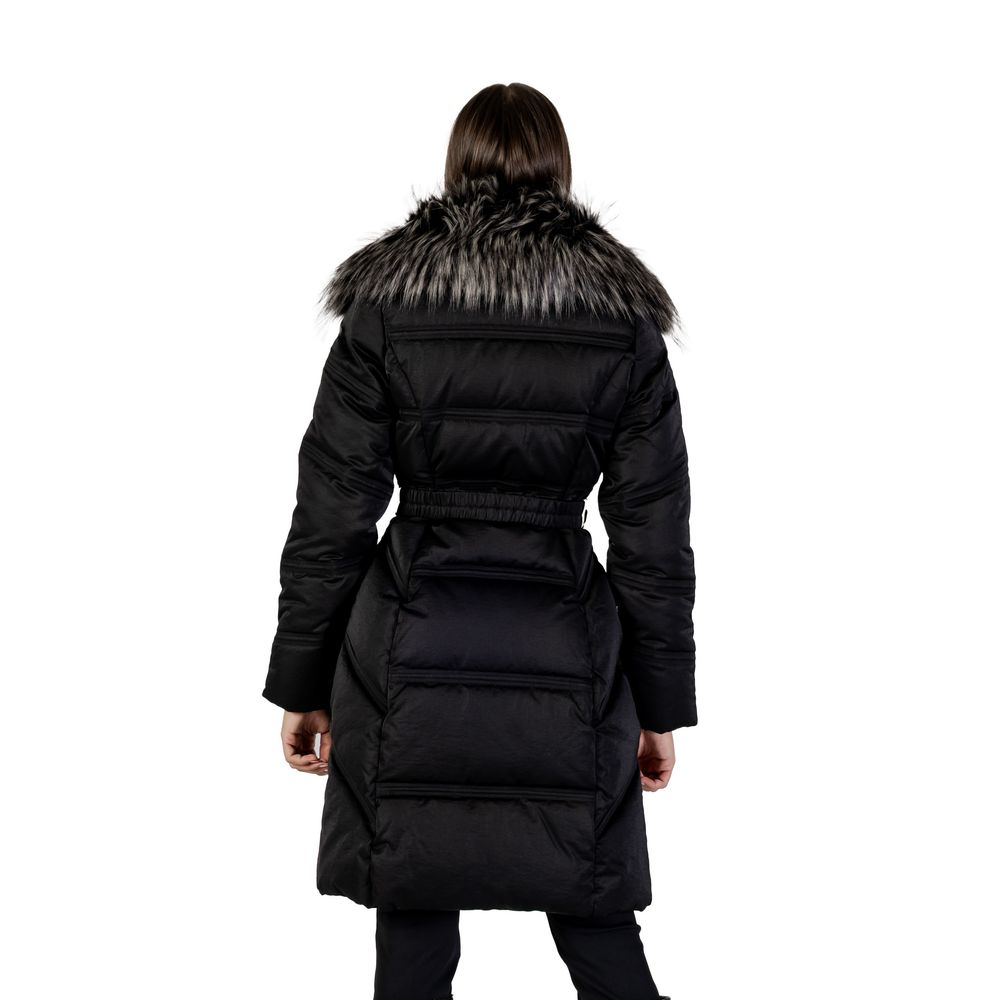 Hooded Overcoat by Guess for women in cotton & faux fur black features a contemporary silhouette showcasing a contemporary hooded neckline and refined pockets, hooded & insulated for a sophisticated finish.