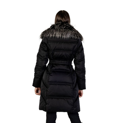 Hooded Overcoat by Guess for women in cotton & faux fur black features a contemporary silhouette showcasing a contemporary hooded neckline and refined pockets, hooded & insulated for a sophisticated finish.