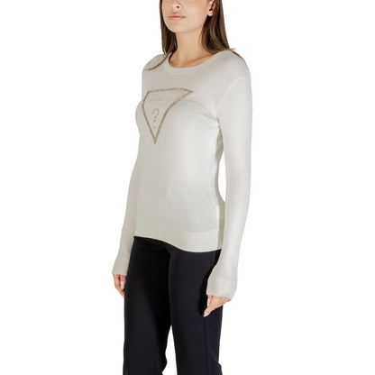 Sweatshirt by Guess for women in stretch viscose cream showcases a slouchy chic silhouette, artfully detailed with a slouchy chic crew neckline and for a slouchy chic finish.