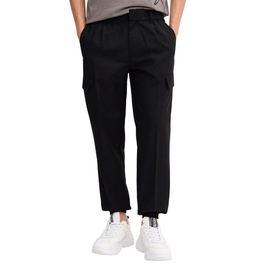Trousers by Armani Exchange for men in polyester & viscose black features a sculptural silhouette, showcasing a sculptural regular-fit and long with a sophisticated for a sculptural finish.