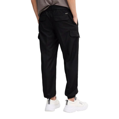 Trousers by Armani Exchange for men in polyester & viscose black features an sartorial silhouette, showcasing a precise regular-fit and long with a sartorial for a refined look.