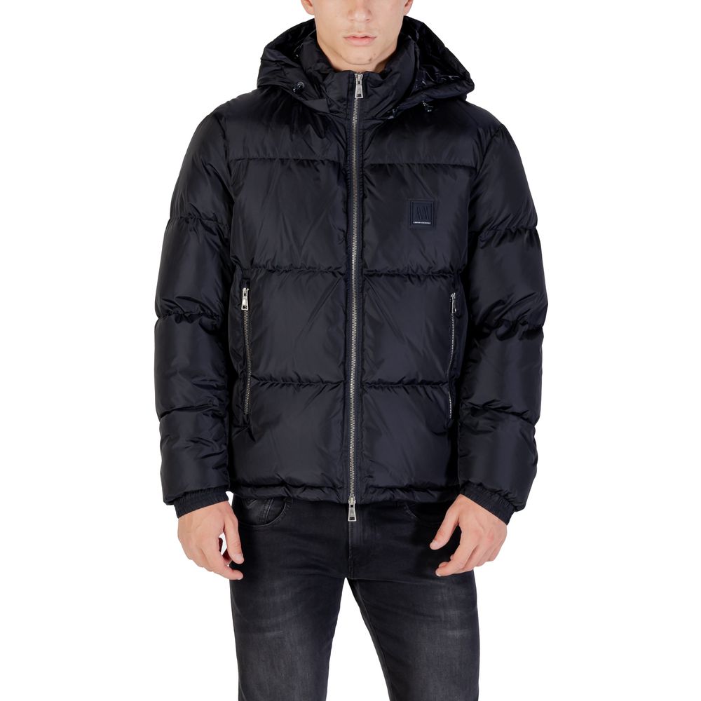 Hooded Overcoat by Armani Exchange for men in polyamide blue presents a luxurious silhouette, showcasing a luxurious hooded neckline and sophisticated thermal, lightweight, pockets, hooded & insulated for a premium, luxurious look.