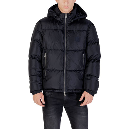 Hooded Overcoat by Armani Exchange for men in polyamide blue presents a luxurious silhouette, showcasing a luxurious hooded neckline and sophisticated thermal, lightweight, pockets, hooded & insulated for a premium, luxurious look.