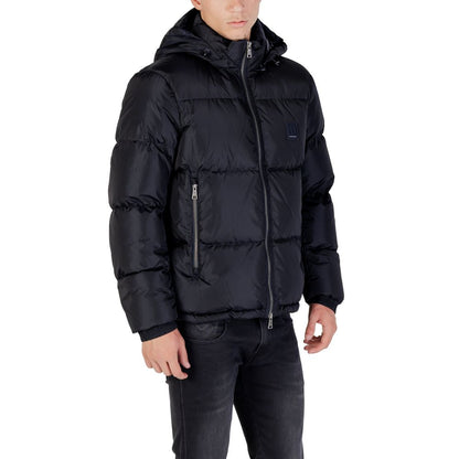 Hooded Overcoat by Armani Exchange for men in polyamide blue features a contemporary silhouette showcasing a contemporary hooded neckline and refined thermal, lightweight, pockets, hooded & insulated for a sophisticated finish.
