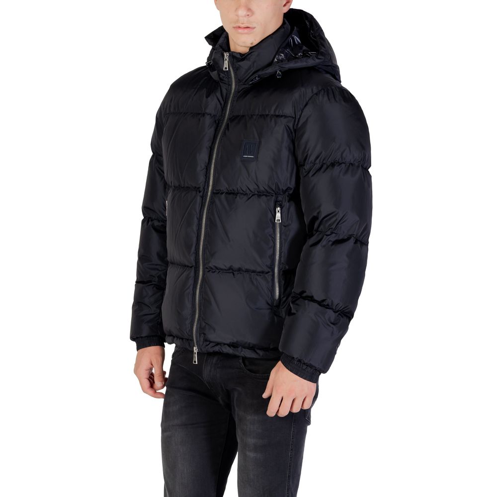 Hooded Overcoat by Armani Exchange for men in polyamide blue features an voluminous silhouette, showcasing distinct thermal, lightweight, pockets, hooded & insulated and a voluminous hooded neckline for a truly voluminous aesthetic.