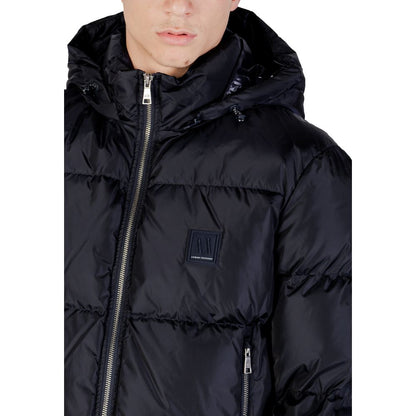 Hooded Overcoat by Armani Exchange for men in polyamide blue features an voluminous silhouette, showcasing distinct thermal, lightweight, pockets, hooded & insulated and a voluminous for a truly voluminous aesthetic.