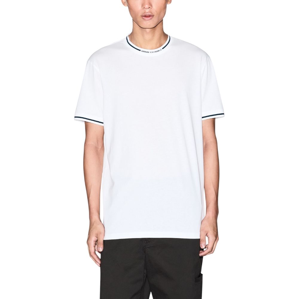 T-Shirt by Armani Exchange for men in cotton white features a plush silhouette, showcasing a sophisticated crew neckline and for a truly plush finish.