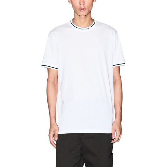 T-Shirt by Armani Exchange for men in cotton white features a plush silhouette, showcasing a sophisticated crew neckline and for a truly plush finish.