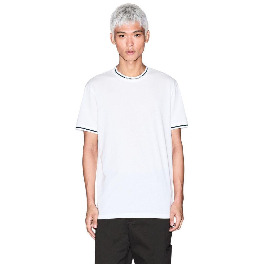 T-Shirt by Armani Exchange for men in cotton white showcases a unassuming silhouette, artfully detailed with a refined crew neckline and unassuming for a sophisticated, contemporary look.