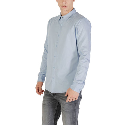 Shirt by Only & Sons for men in cotton blue features an architectural silhouette with a refined and elegant for a architectural look.