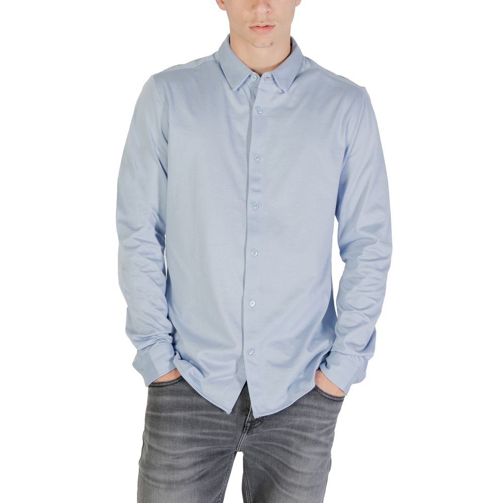 Shirt by Only & Sons for men in cotton blue features an architectural silhouette with a refined and elegant for a architectural look.