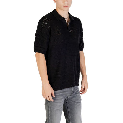 Only & Sons Men's V-Neck Cotton Polo Shirt - Black