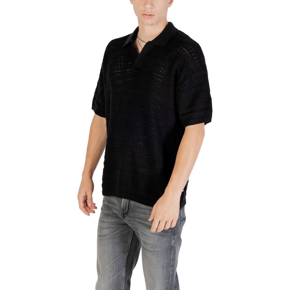 Only & Sons Men's V-Neck Cotton Polo Shirt - Black