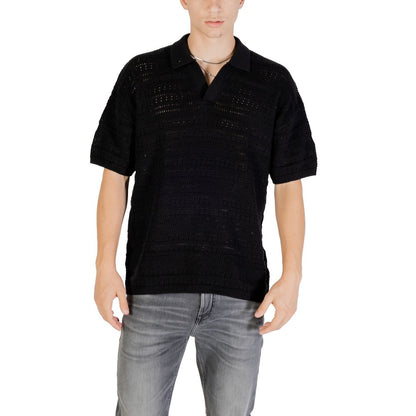 Only & Sons Men's V-Neck Cotton Polo Shirt - Black