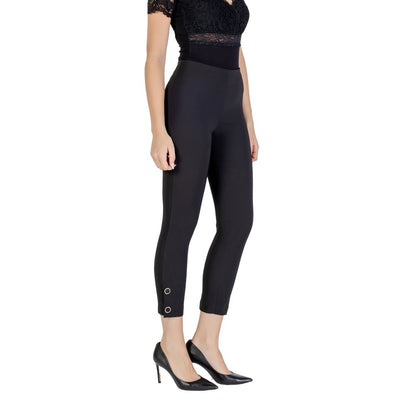 Trousers by Rinascimento for women in stretch polyester black presents a perennial silhouette, meticulously tailored with a cigarette cut, long finish, and an elegant high rise.