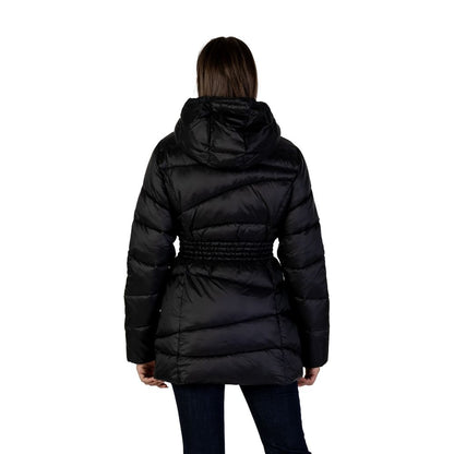 Hooded Bomber Jacket by EA7 Emporio Armani for women in polyamide black features a city-ready silhouette, detailed with lightweight, hooded & insulated and a city-ready hooded neckline.