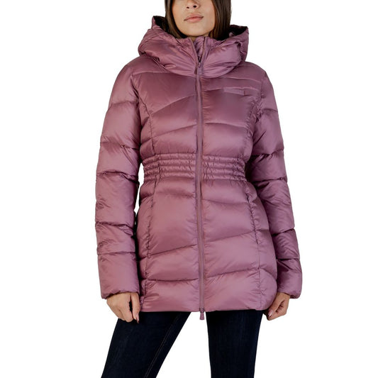 Hooded Bomber Jacket by EA7 Emporio Armani for women in polyamide purple presents a effortlessly chic silhouette, showcasing a sophisticated hooded neckline and premium lightweight, hooded & insulated for a truly effortlessly chic finish.