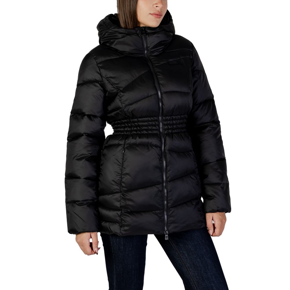 Hooded Bomber Jacket by EA7 Emporio Armani for women in polyamide black features an on trend silhouette, showcasing refined lightweight, hooded & insulated and a sophisticated hooded neckline for a truly on trend finish.