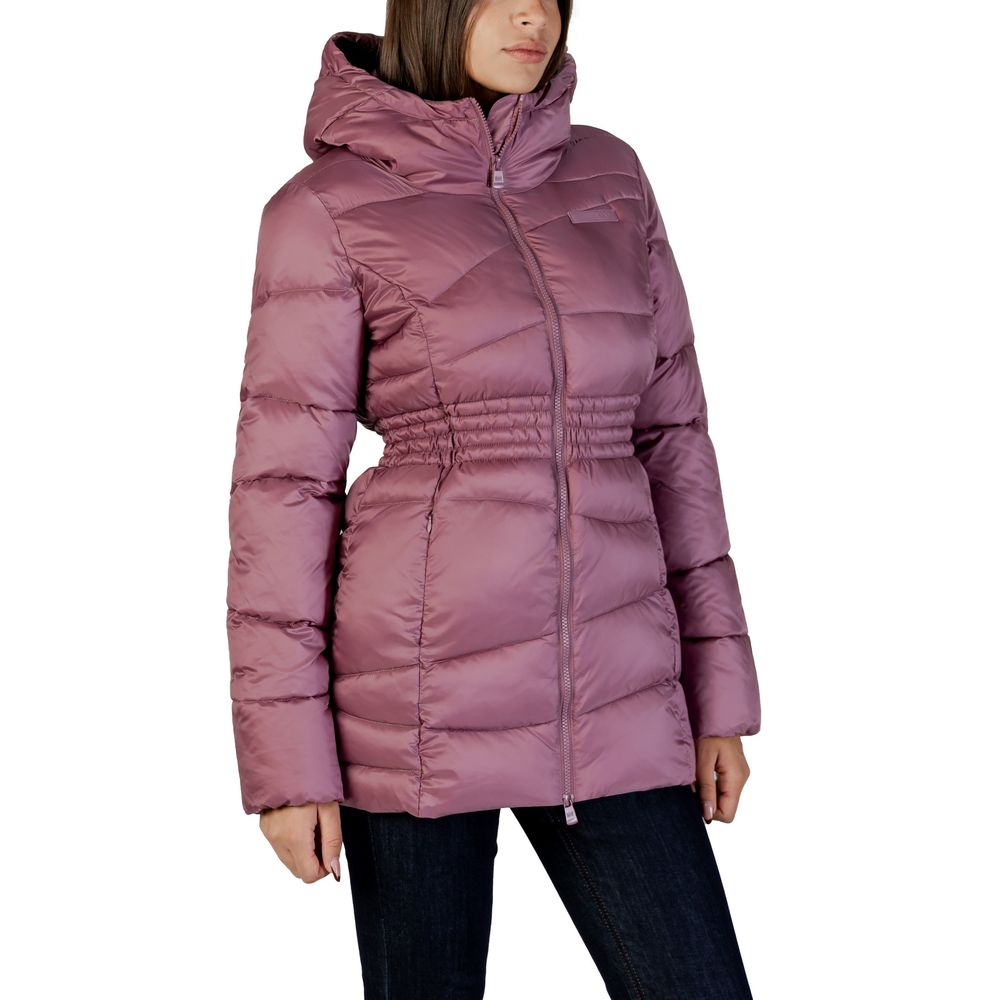 Hooded Bomber Jacket by EA7 Emporio Armani for women in polyamide purple features a city-ready silhouette, detailed with lightweight, hooded & insulated and a city-ready hooded neckline.
